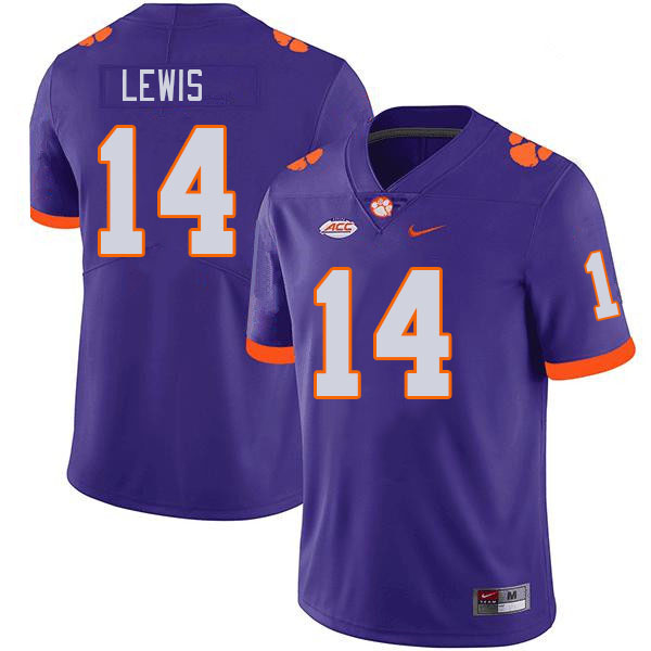 Men's Clemson Tigers Shelton Lewis #14 College Purple NCAA Authentic Football Stitched Jersey 23OR30KP